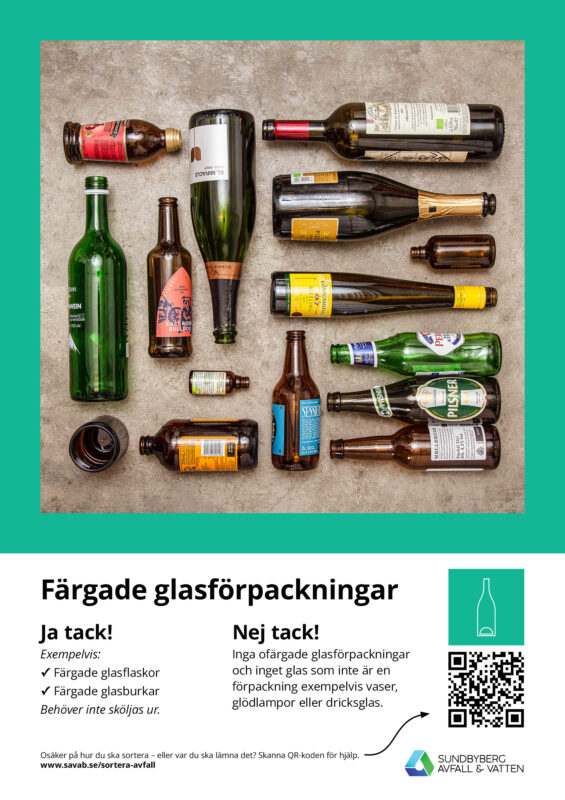 Sorteringsaffisch för färgade glasförpackningar